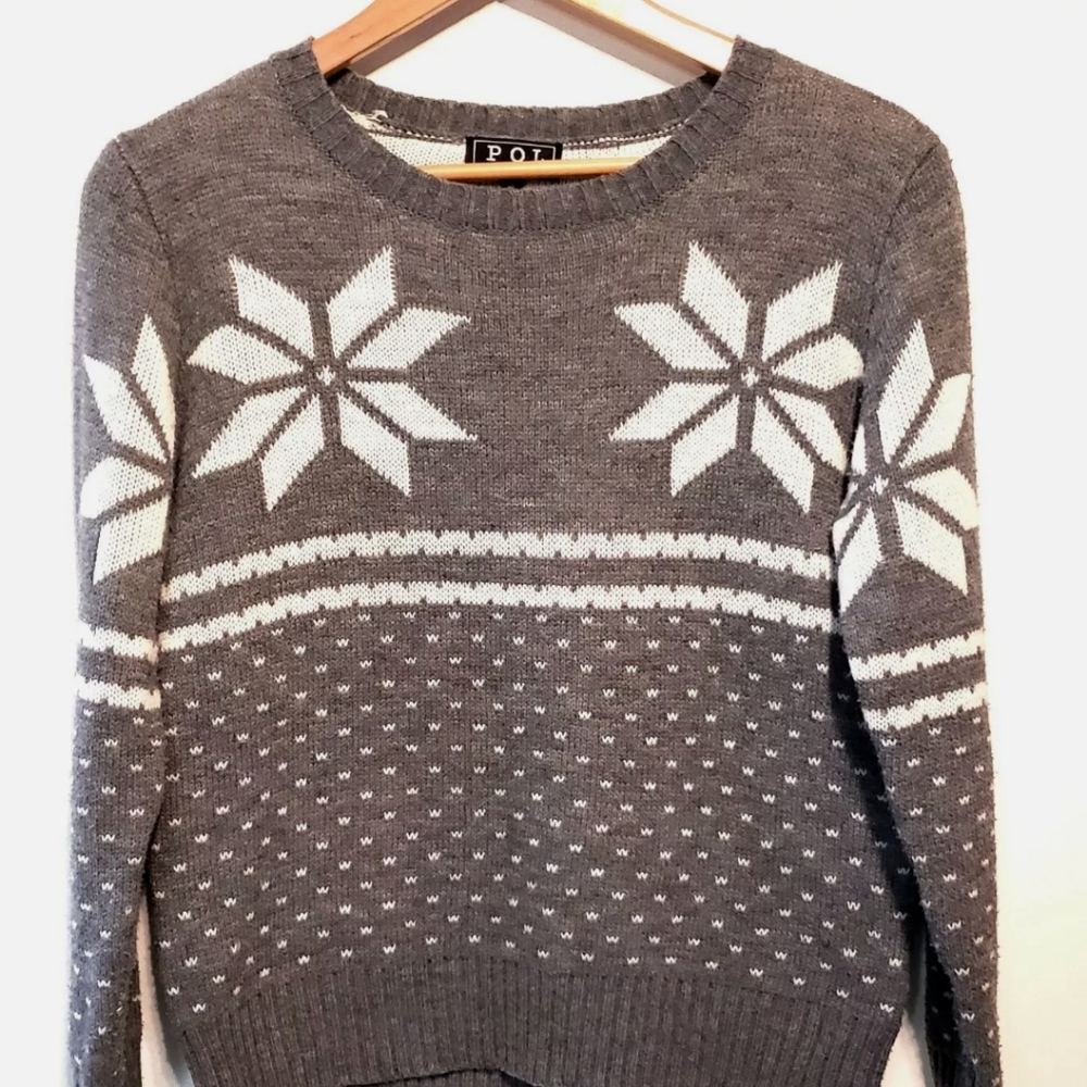 POL sz S gray pullover fair isle knit ski sweater